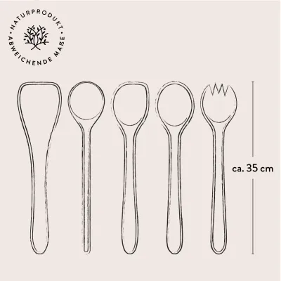 5er Set bestehend aus Salatbesteck, Pfannenwender, Kochlöffel und Löffel mit Mulde /Ecke