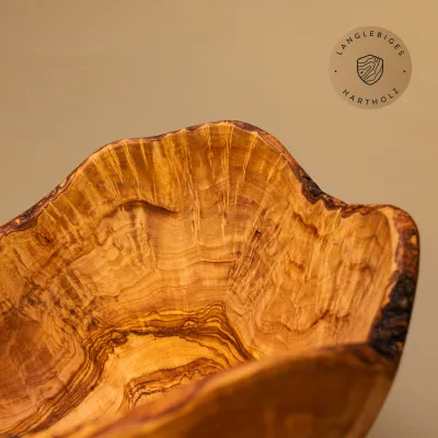 Große Obstschale aus Olivenholz, Naturrand 32 cm