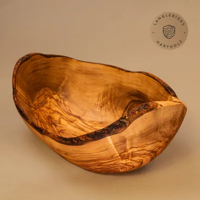 Obstschale aus Olivenholz länglich mit Naturrand | rustikal | naturbelassen