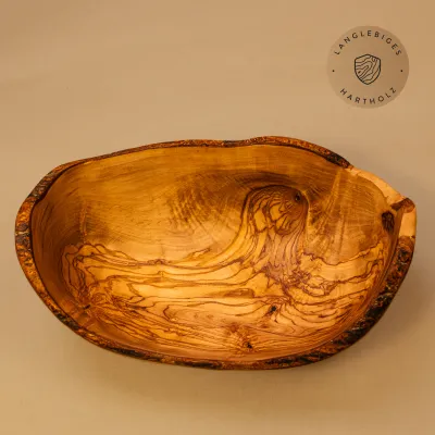 Obstschale aus Olivenholz länglich mit Naturrand | rustikal | naturbelassen