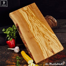 Olive wood kitchen center piece, large, rectangular one side natural