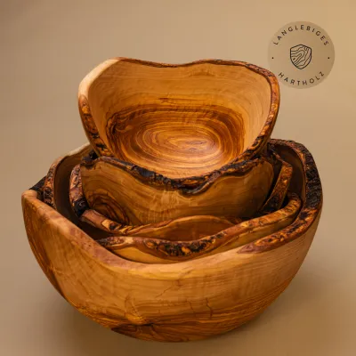 Große Salatschale aus Olivenholz mit Naturrand rustikal naturbelassen