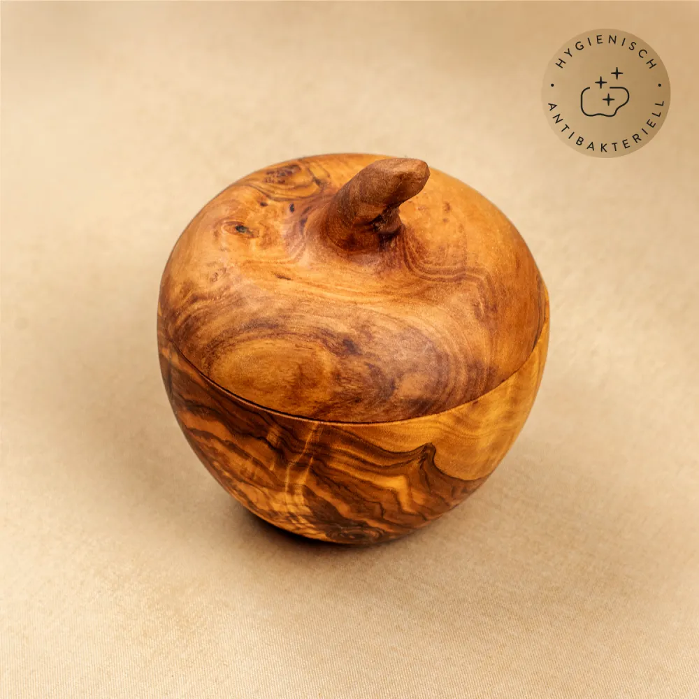 Dose in Apfelform aus Olivenholz | Handgefertigtes Naturprodukt