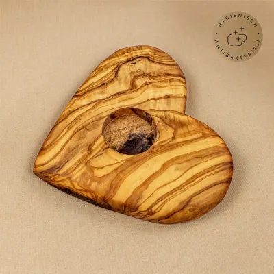 Teelichthalter aus Olivenholz in Herzform | aus Liebe schenken