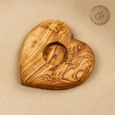 Teelichthalter aus Olivenholz in Herzform | aus Liebe schenken