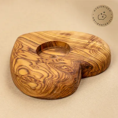 Teelichthalter aus Olivenholz in Herzform | aus Liebe schenken