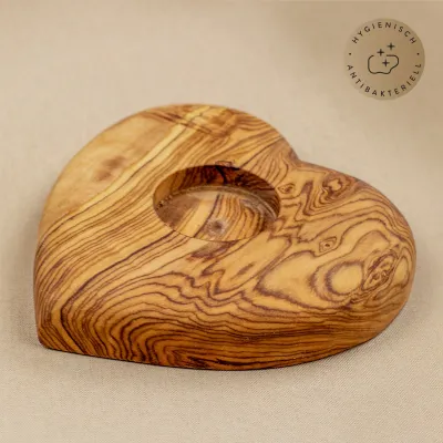 Teelichthalter aus Olivenholz in Herzform | aus Liebe schenken