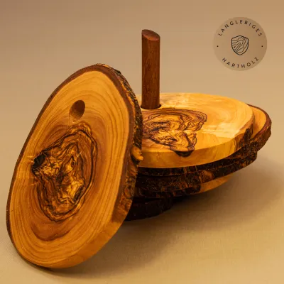 Untersetzer aus Olivenholz mit Naturrand | Baumscheibe | rustikal | 6 Stck.