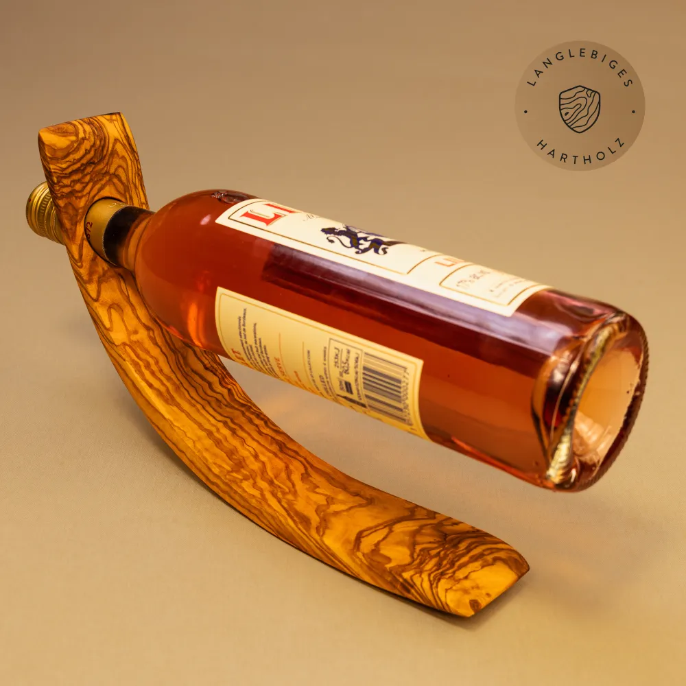 Flaschenhalter aus Olivenholz, sichelförmig