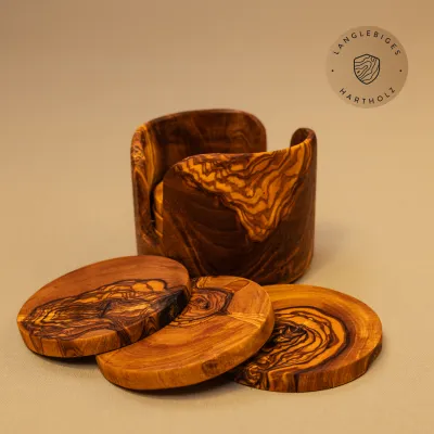 Untersetzer aus Olivenholz 6-teilig mit Halter | Handgemacht & natürlich