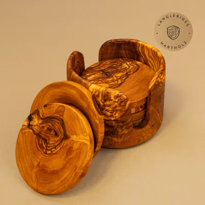 Untersetzer aus Olivenholz 6-teilig mit Halter | Handgemacht & natürlich