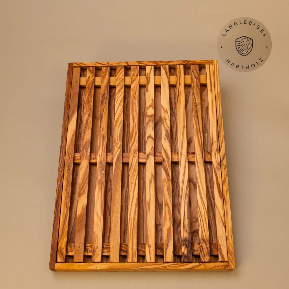 Brotschneidebrett aus Olivenholz mit Krümelrost | handgefertigt