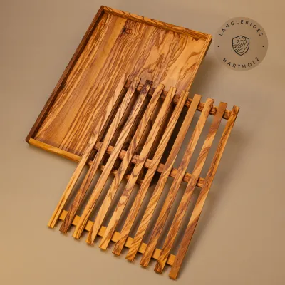 Brotschneidebrett aus Olivenholz mit Krümelrost | handgefertigt