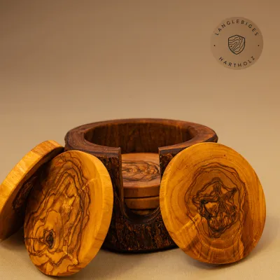 Untersetzer-Set Olivenholz | 6 Stück | rustikaler Halter