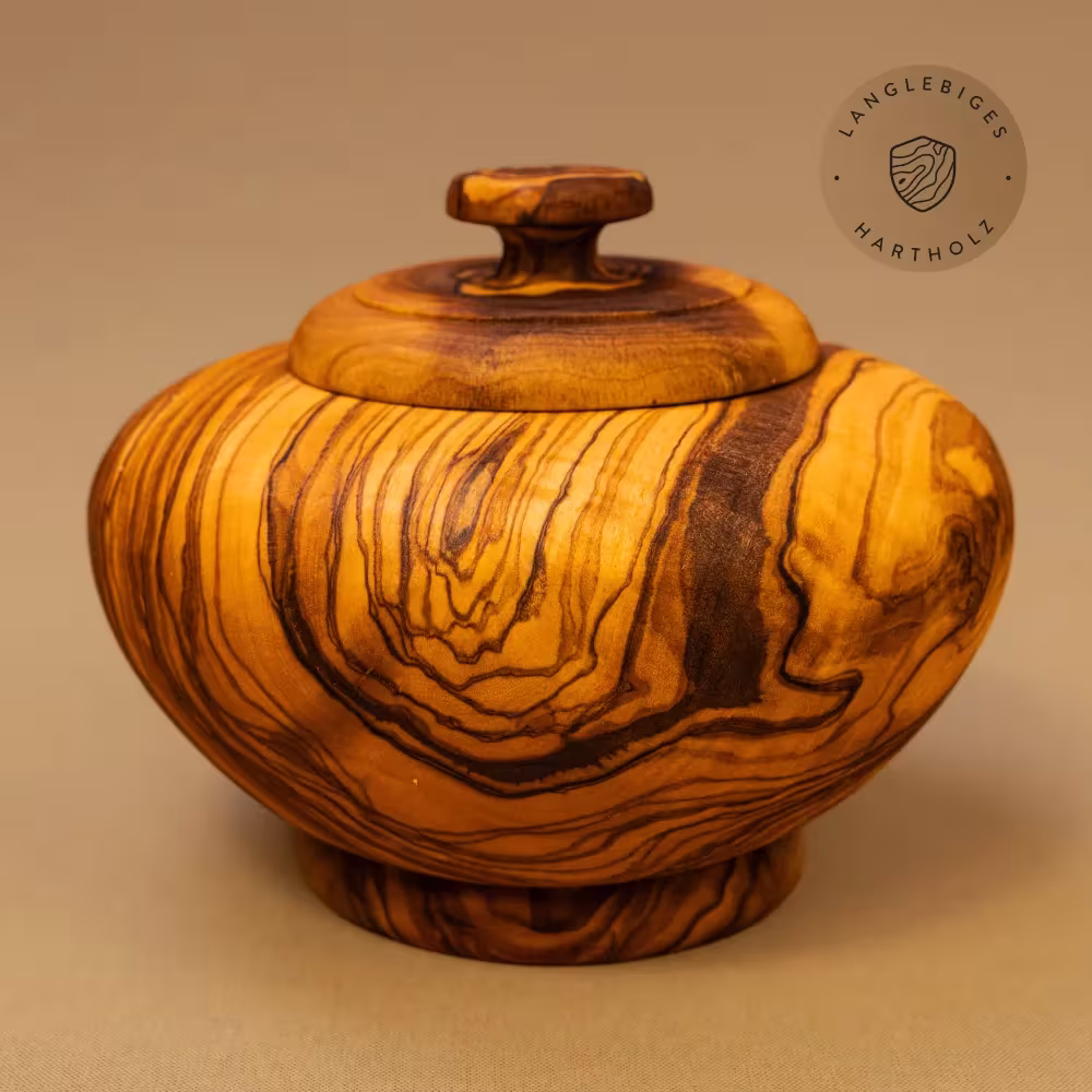Dose bauchig mit Deckel aus Olivenholz 12cm
