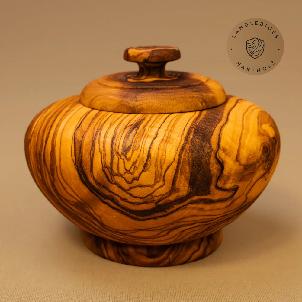 Dose bauchig mit Deckel aus Olivenholz 12cm