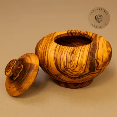 Dose bauchig mit Deckel aus Olivenholz 12cm