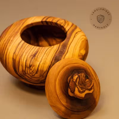 Dose bauchig mit Deckel aus Olivenholz 12cm