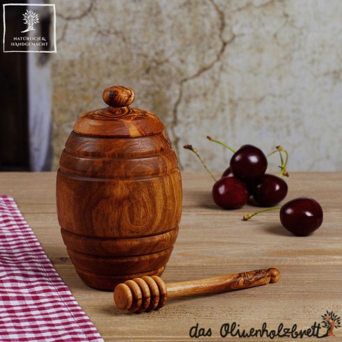 Honey pot with beautiful olive wood 