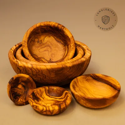 5er Set Müslischalen aus Olivenholz | modernes Design 10 - 18 cm