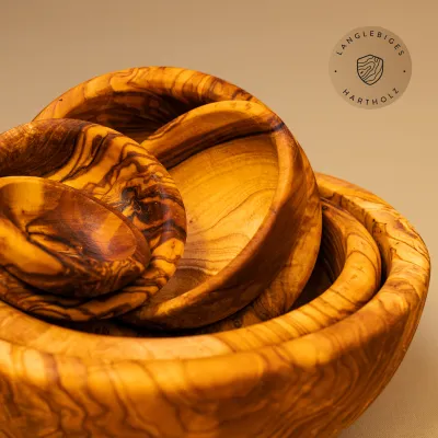 5er Set Müslischalen aus Olivenholz | modernes Design 10 - 18 cm