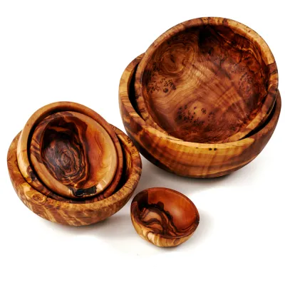 5er Set Müslischalen aus Olivenholz | modernes Design 10 - 18 cm