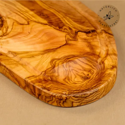 Steakbrett aus Olivenholz | Naturschnitt mit Saftrille & Henkel 