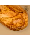 Steakbrett aus Olivenholz | Naturschnitt mit Saftrille & Henkel 