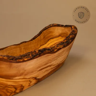5er Set Baguetteschalen aus Olivenholz mit Naturrand | rustikal authentisch