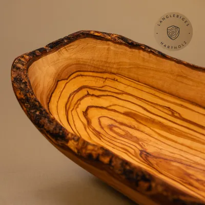 5er Set Baguetteschalen aus Olivenholz mit Naturrand | rustikal authentisch