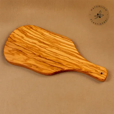 Olivenholzbrett in Naturform | mit Griff | naturbelassen