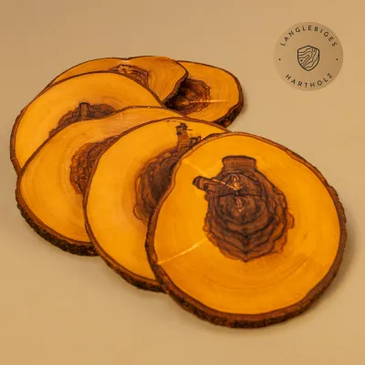 Untersetzer aus Olivenholz mit Naturrand | 6er Set | Baumscheiben Unikate
