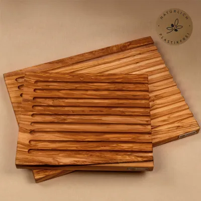 Brotschneidebrett mit Rillen aus Olivenholz | massiv & handgefertigt