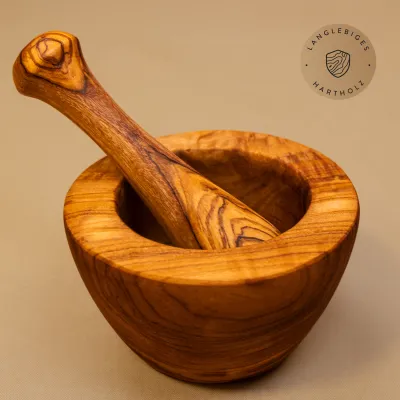 Mörser & Stößel aus Olivenholz mit glattem Rand | natürliche Eleganz