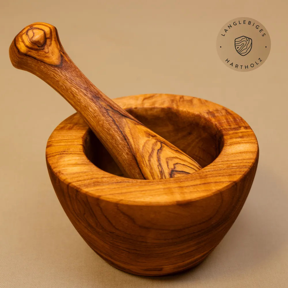 Mörser & Stößel Aus Olivenholz – Handgefertigt In Deutschland, Ca. 10 Cm – Mediterranes Küchenutensil