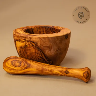 Mörser & Stößel aus Olivenholz mit glattem Rand | natürliche Eleganz
