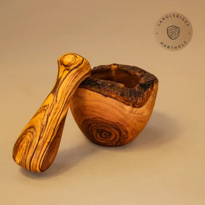 Mörser & Stößel aus Olivenholz | rustikale Naturoptik | handgemacht