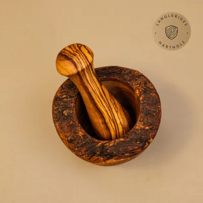 Mörser & Stößel aus Olivenholz | rustikale Naturoptik | handgemacht