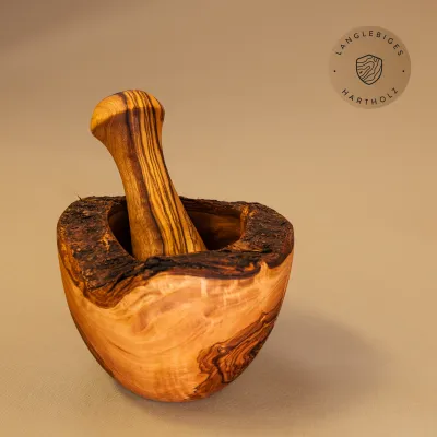 Mörser & Stößel aus Olivenholz | rustikale Naturoptik | handgemacht