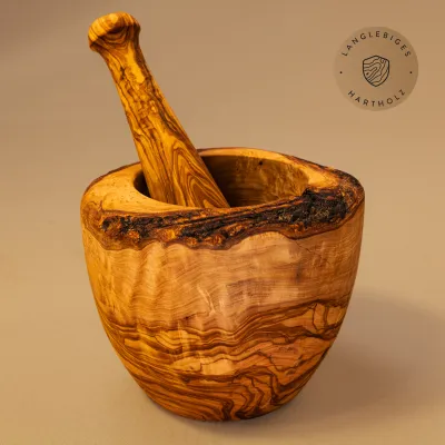 Mörser & Stößel aus Olivenholz | rustikale Naturoptik | handgemacht