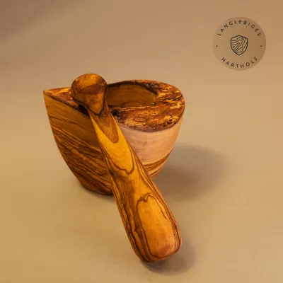 Mörser & Stößel aus Olivenholz | rustikale Naturoptik | handgemacht
