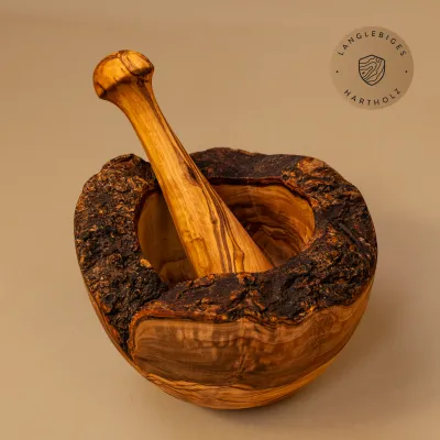 Mörser & Stößel aus Olivenholz | rustikale Naturoptik | handgemacht