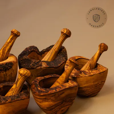 Mörser & Stößel aus Olivenholz | rustikale Naturoptik | handgemacht