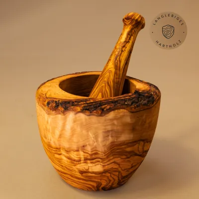 Mörser & Stößel aus Olivenholz | rustikale Naturoptik | handgemacht
