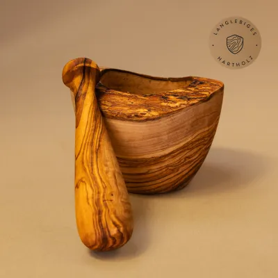 Mörser & Stößel aus Olivenholz | rustikale Naturoptik | handgemacht