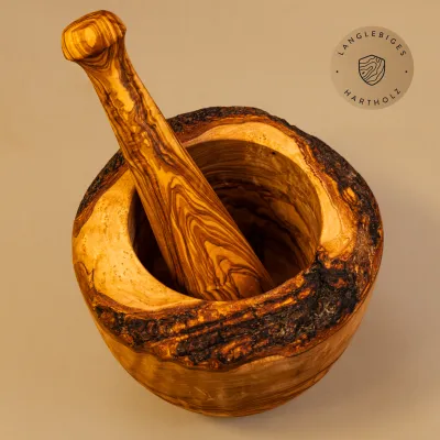 Mörser & Stößel aus Olivenholz | rustikale Naturoptik | handgemacht