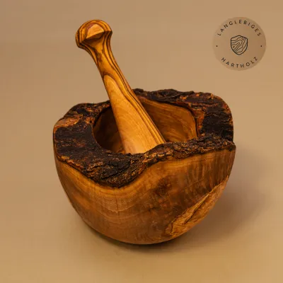 Mörser & Stößel aus Olivenholz | rustikale Naturoptik | handgemacht