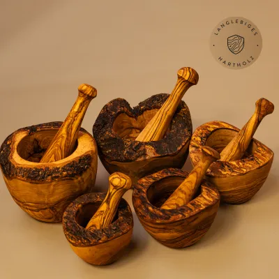 Mörser & Stößel aus Olivenholz | rustikale Naturoptik | handgemacht