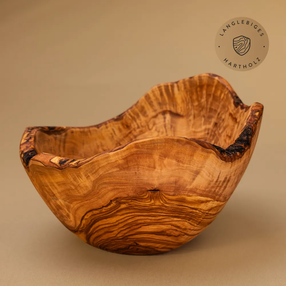 Große Obstschale aus Olivenholz, Naturrand 32 cm