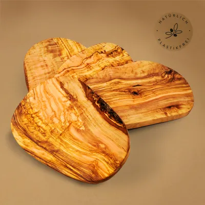 4er Set Brotzeitbrett aus Olivenholz | Naturschnitt | in 10 Größen erhältlich